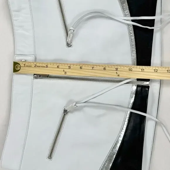 Retrofete Womens Sian Leather Zipper Mini Skirt Medium White Black Edgy - Picture 13 of 13